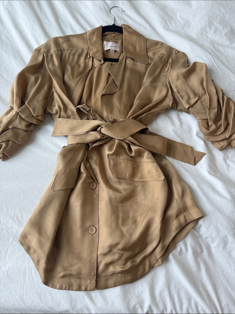 Cinq a Sept Lightweight Tan Trench Coat with Waist Tie